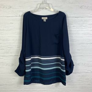 Loft Blouse Roll Up Long Tab Sleeves Sheer S